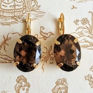 32 CT. Large Natural Brown Smoky Quartz / Topaz In Gold Plated Earrings